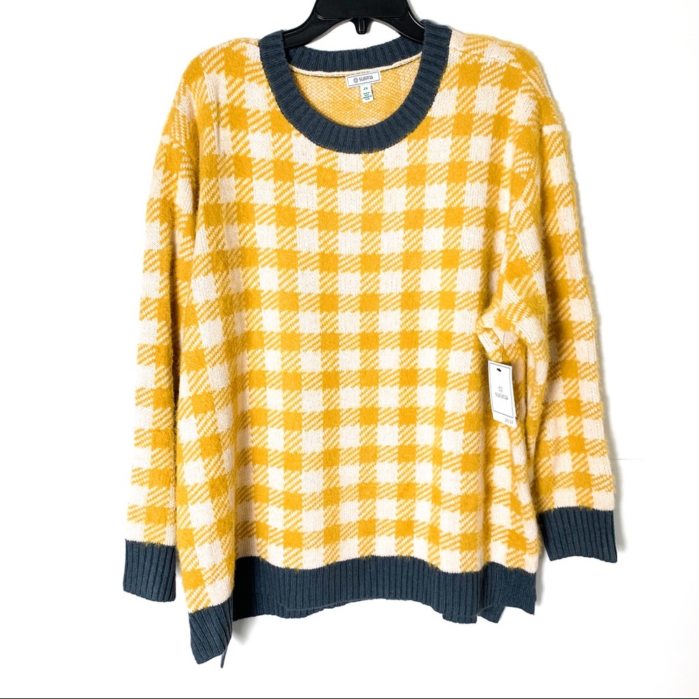 (NWT) SUSINA yellow checkered crewneck Pullover sweater